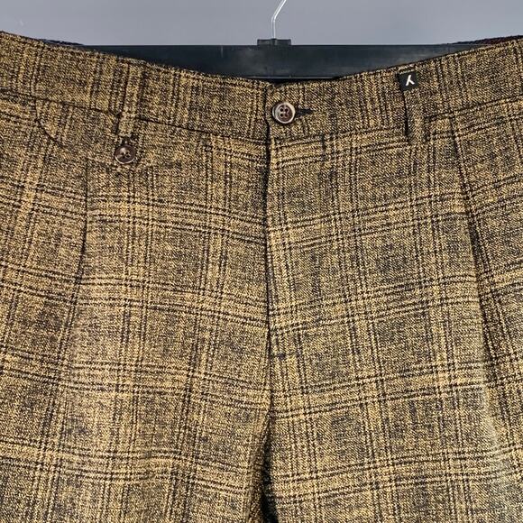 MYTHS Size 38 Yellow Black Plaid Wool Cotton Zip Fly Dress Pants - Picture 2 of 9